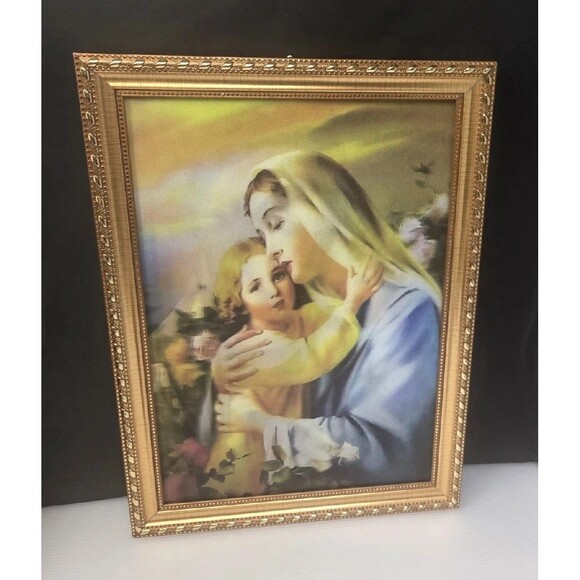 Vintage Madonna And Child Lenticular Print Jesus And Mary 3D Framed 15"  x 12" - Picture 5 of 12